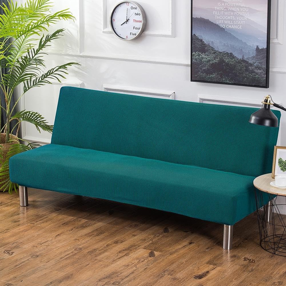 dewdropy Armless Sofa Cover,Polyester Spandex Stretch Futon Slipcover Protector 3 Seater,armless Sofa Bed Seat Cover,Furniture Protector Without Armrests Slipcover