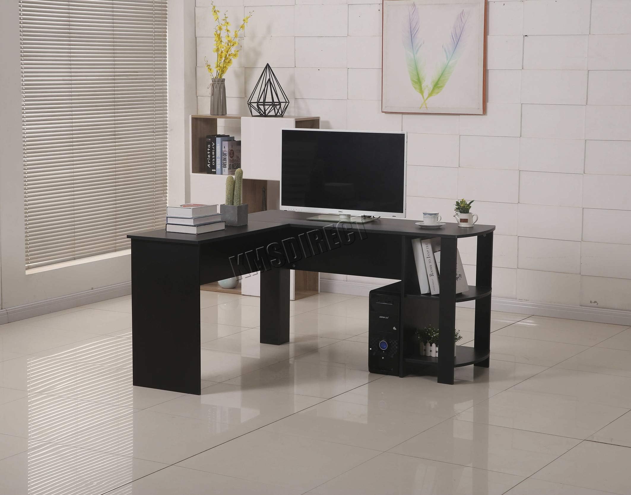 WestWood Computer Desk PC Table Study Gaming Desktop L-Shaped Home Office Furniture Workstation Morden Large CD15 Black