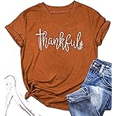 Thanksgiving Shirts for Women Thankful Graphic Letter Print T-Shirt Casual Short Sleeve Tee Tops