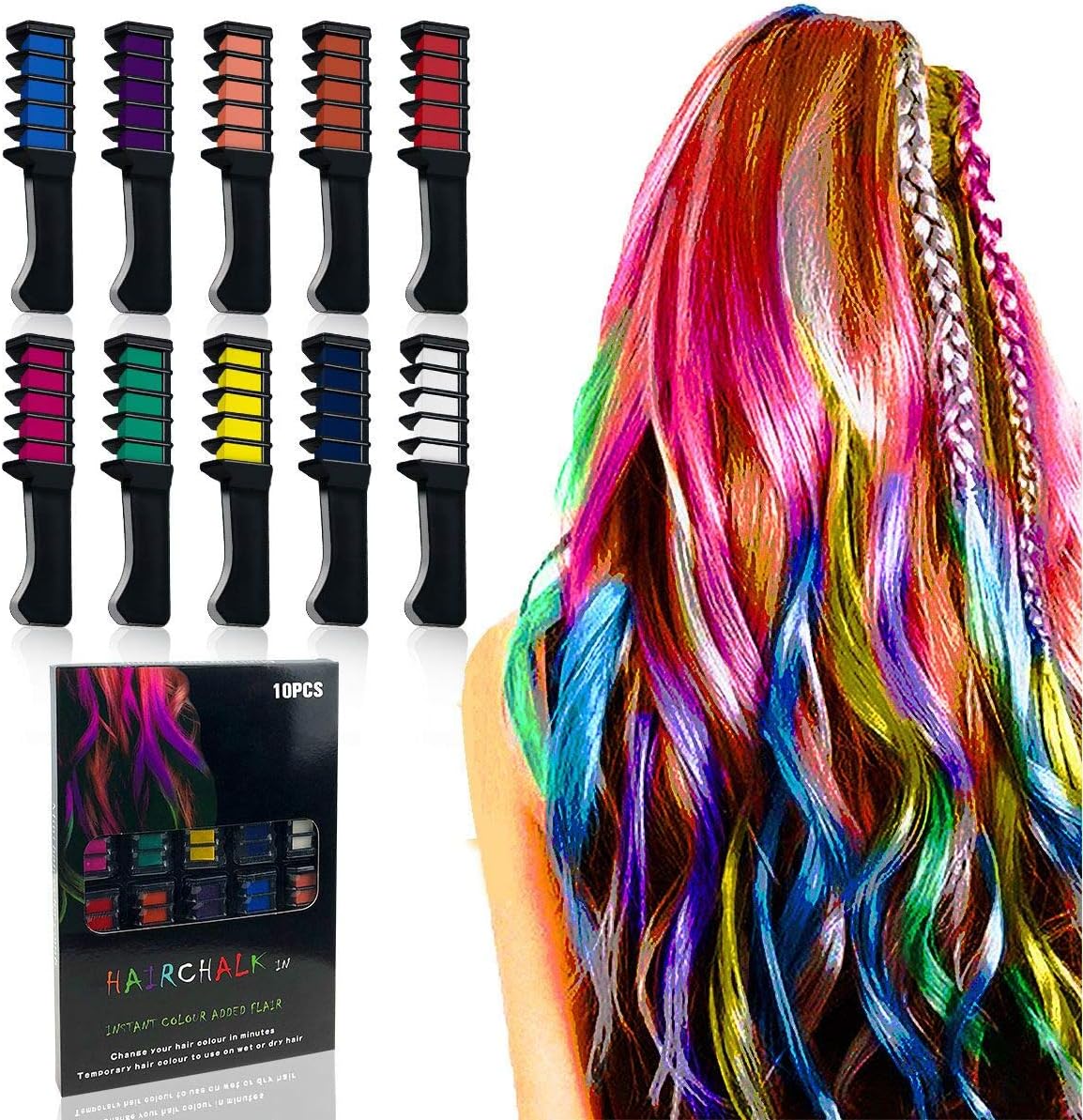 Hair Chalk - 10 Pcs Temporary Hair Chalk Comb Hair Dye For Halloween Celebration Make Up Party Cosplay And Diy Non-toxic And Easily Washable Adults
