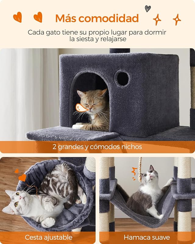 Rascador para Gatos Grandes, 203,5 cm de Altura, Multinivel