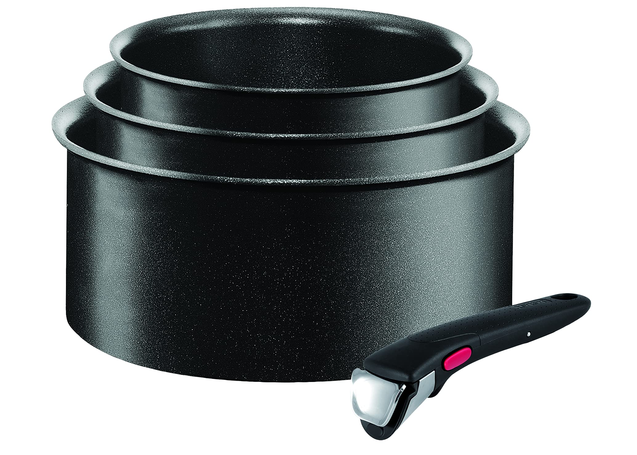 Tefal Ingenio Expertise Saucepan Set, 4 Pieces, Stackable, Removable Handle, Space Saving, Non-Stick, Induction, Black, L6509242