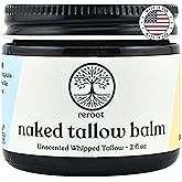 Reroot Organics Beef Tallow Balm for Skin | NAKED TALLOW BALM | 1 Ingredient - 100% Grass Fed Grass Finished Tallow | Whole Body & Face Moisturizer | Whipped | Dry Skin, Eczema, Rosacea, (2oz)