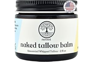 REROOT ORGANICS Beef Tallow Balm for Skin | NAKED TALLOW BALM | 1 Ingredient - 100% Grass Fed Tallow | Whole Body & Face Moisturizer | Whipped & UNSCENTED for Sensititve Dry Skin, Babies, Eczema, Psoriasis, Rosacea (2oz)