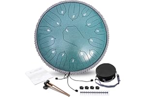 ANGELBECKE Steel Tongue Drum - 13 Inch 15 Notes C-key Handpan Drum Percussion Instruments with Music Book for Musical Education Entertainment Meditation Concert Mind Healing Yoga Zen (Malachite)