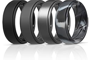ThunderFit Silicone Wedding Rings for Men Breathable Airflow Inner Grooves - Step Edge Sleek Design Breathable Rubber Engagement Bands - 8mm wide - 2mm Thick