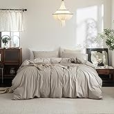 FOSSA Duvet Cover Set 100% Washed Cotton Linen Feel Super Soft Breathable Cozy 3 Pieces Bedding Sets Solid Cream Grey King