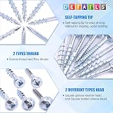 GLARKS 260Pcs Pocket Hole Screw Set 8 Size Square Drive Self Tapping Coarse Fine view 4