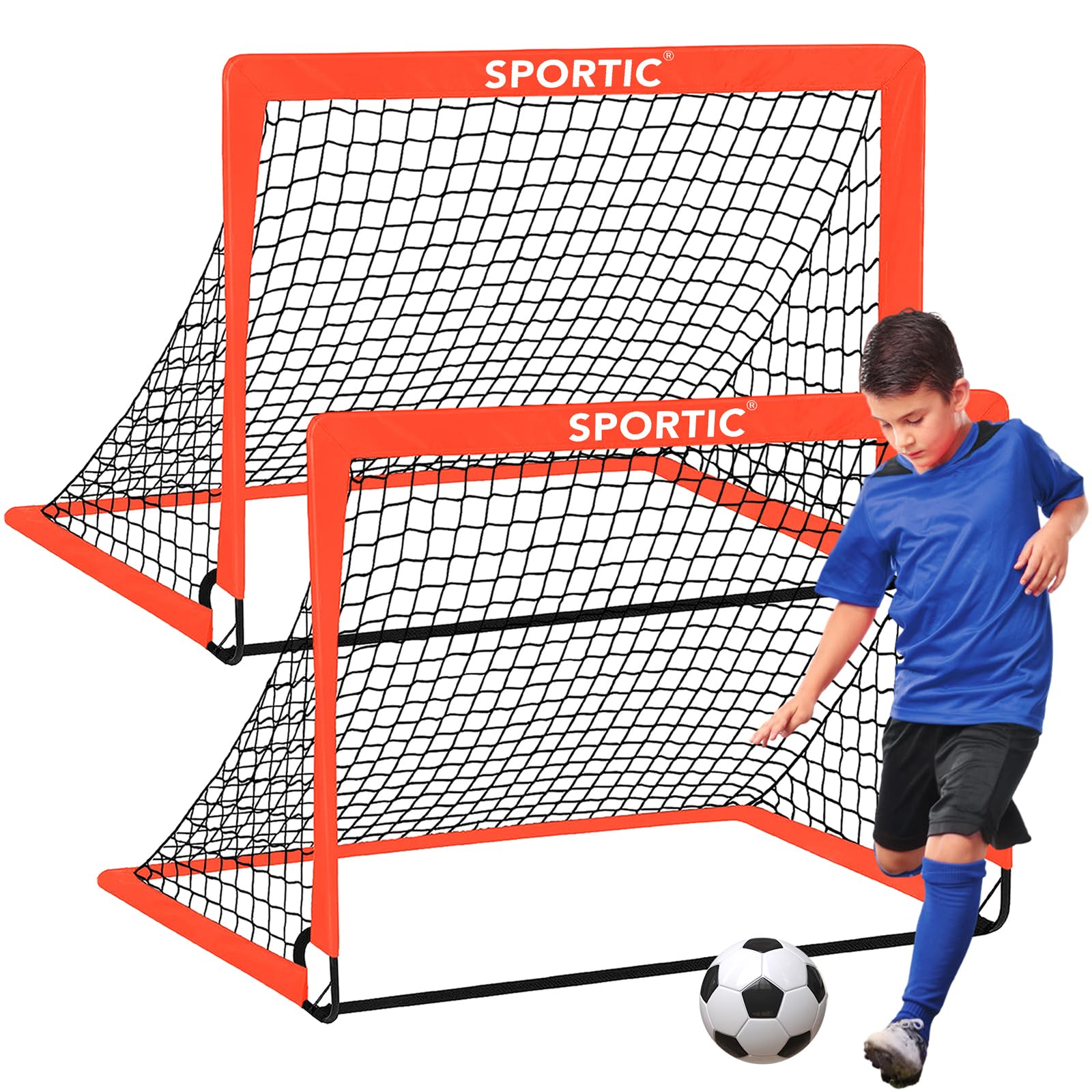 Photo 1 of 2 Pack 4' x 3' Soccer Goal Net Set, Pop Up Kids Practice Soccer Goals for Indoor and Outdoor.Portable Soccer Net with Carrying Bag & Ground Pegs, Perfect for Backyard, Field, Court (Orange)