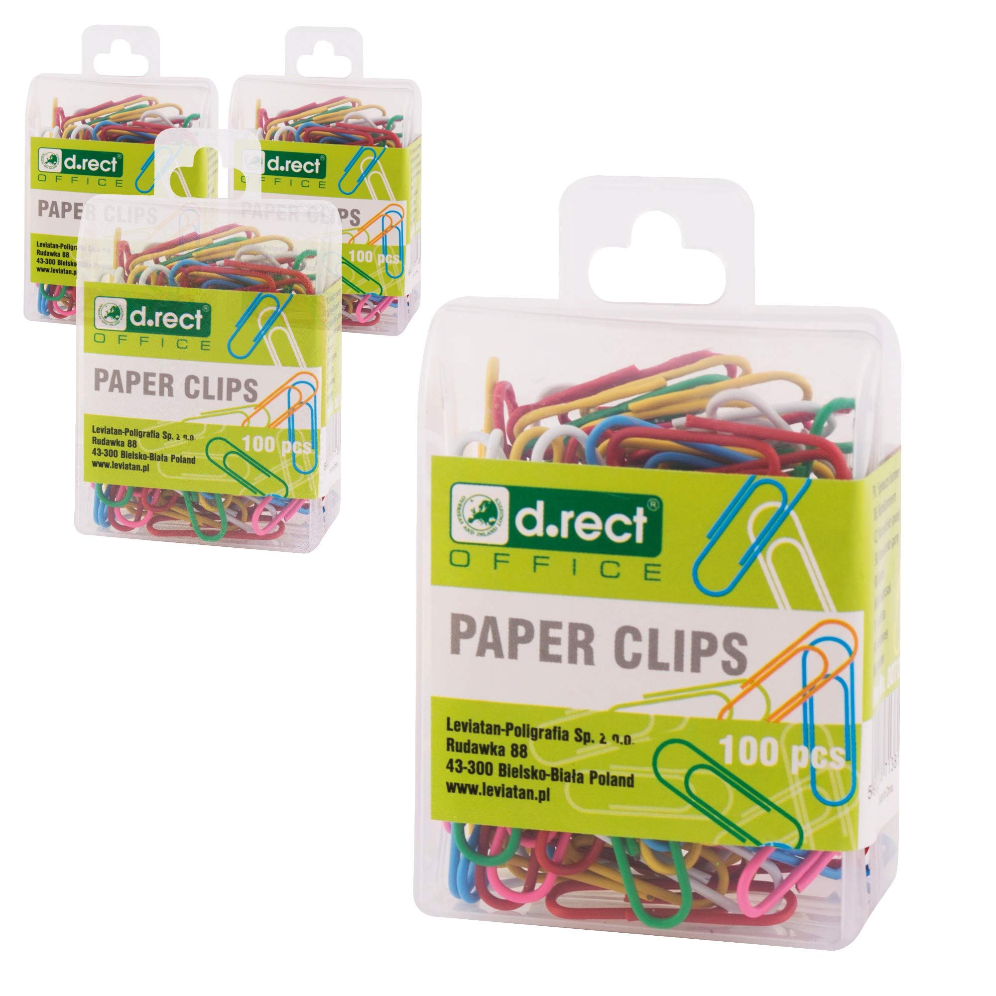 D.RECT Colored Paper Clips 28mm | 100 Pieces in Plastic Box | Perfect for Office and Home | Clips for Paper, Documents | 12 Boxes