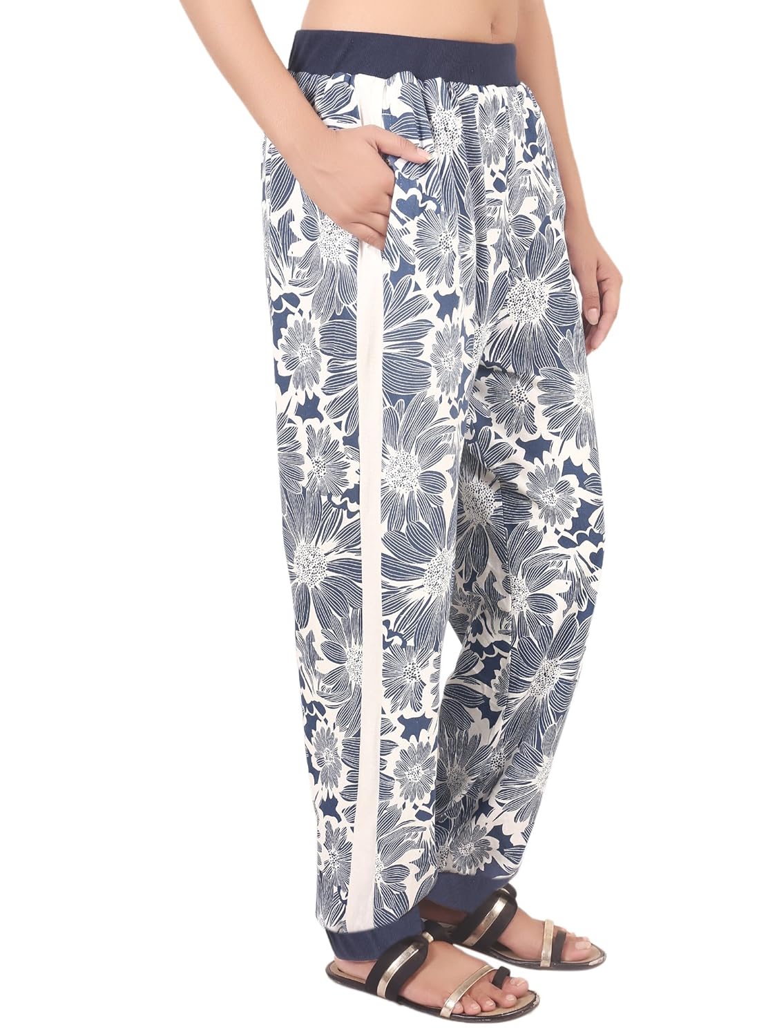 9teenagain women's printed and plain hoisery pajama (blue/white)