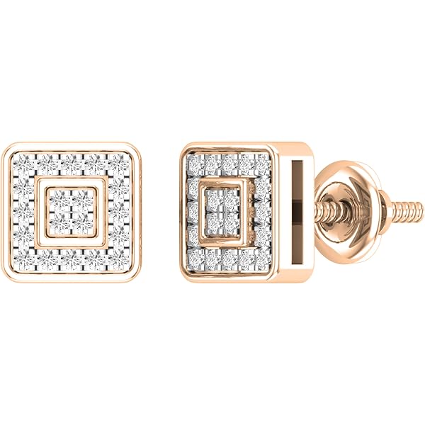 Dazzlingrock Collection Square Stud Earrings - 0.06ct Natural Diamonds In 925 Sterling Silver - View #10