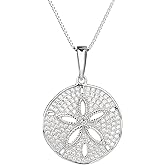 Aloha Jewelry Co. 925 Sterling Silver Sand Dollar Cubic Zirconia Pave Sea Life Charm Necklace Pedant with 18" Box Chain, Nickle Free Hypoallergenic for Sensitive Skin, with Gift Box