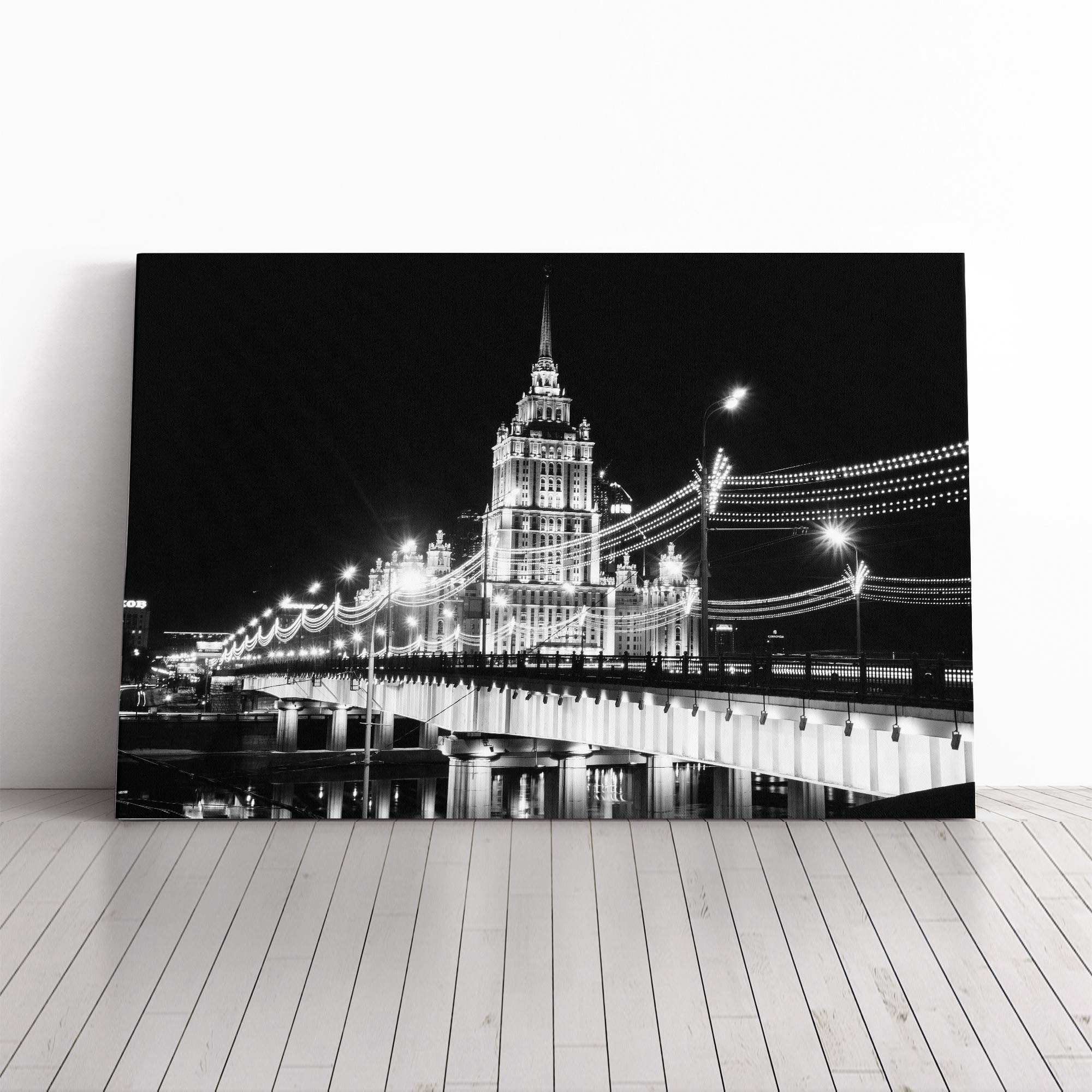 Moscow Seven Sisters Bridge Russia Canvas Print | Gallery Wrapped 30mm Frame Wall Art | 20x14 inches | Ready to Hang | Modern Cityscape Picture | Living Room Bedroom Lounge Office
