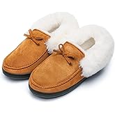 Mishansha Women's House Shoes Memory Foam Suede Moccasin Slippers Winter Warm Fleece Lined Home Shoes with Anti-Skid Rubber Sole