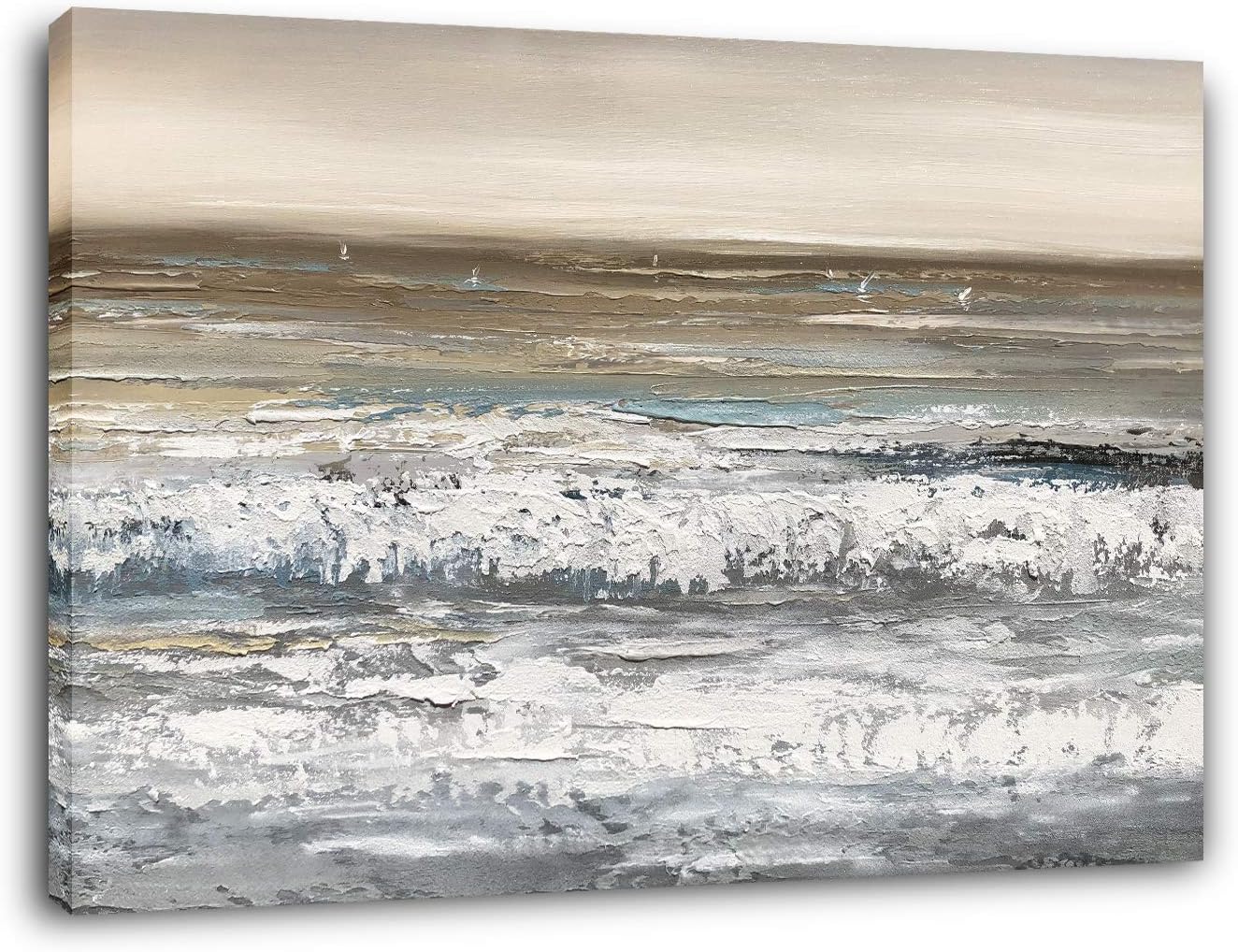 Paintings - Yihui Arts Beach Pictures Wall Art Hand Painted Heavy Textured Seascape Oil Paintings For Living Room Decoration