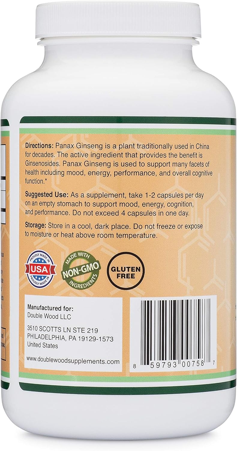 Panax Ginseng (Korean Red Variety) (4 Month Supply) 240 Vegan Capsules - 1,000mg per Serving for Mood, Cognitive Function, Energy and Stress by Double Wood Supplements: Health & Personal Care