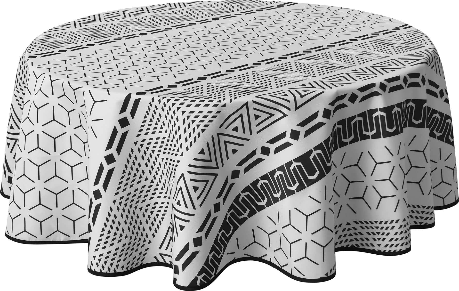 Le linge de Jules Stain-Resistant Tablecloth Graphic Round Black White 160cm