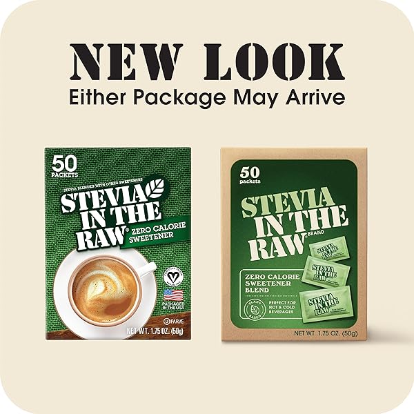 STEVIA IN THE RAW STEVIA SWEETENER PACKETS, 50 CT, ZERO CALORIE STEVIA SUGAR SUBSTITUTE PACKETS, NO ERYTHRITOL OR ARTIFICIAL FLAVORS, VEGAN, GLUTEN FREE, KOSHER, LOW GLYCEMIC INDEX