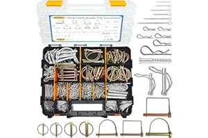 EASILY 383 PCS Heavy Duty Pin Assortment Kit, Hitch Pins R Clip PIns/Hair Pins/Lynch Pins /PTO Pins/Clevis Pins/Cotter Pins for Trucks Trailers Tractors Mowers 3 Point Accessories, Farm,Lawn and Garden