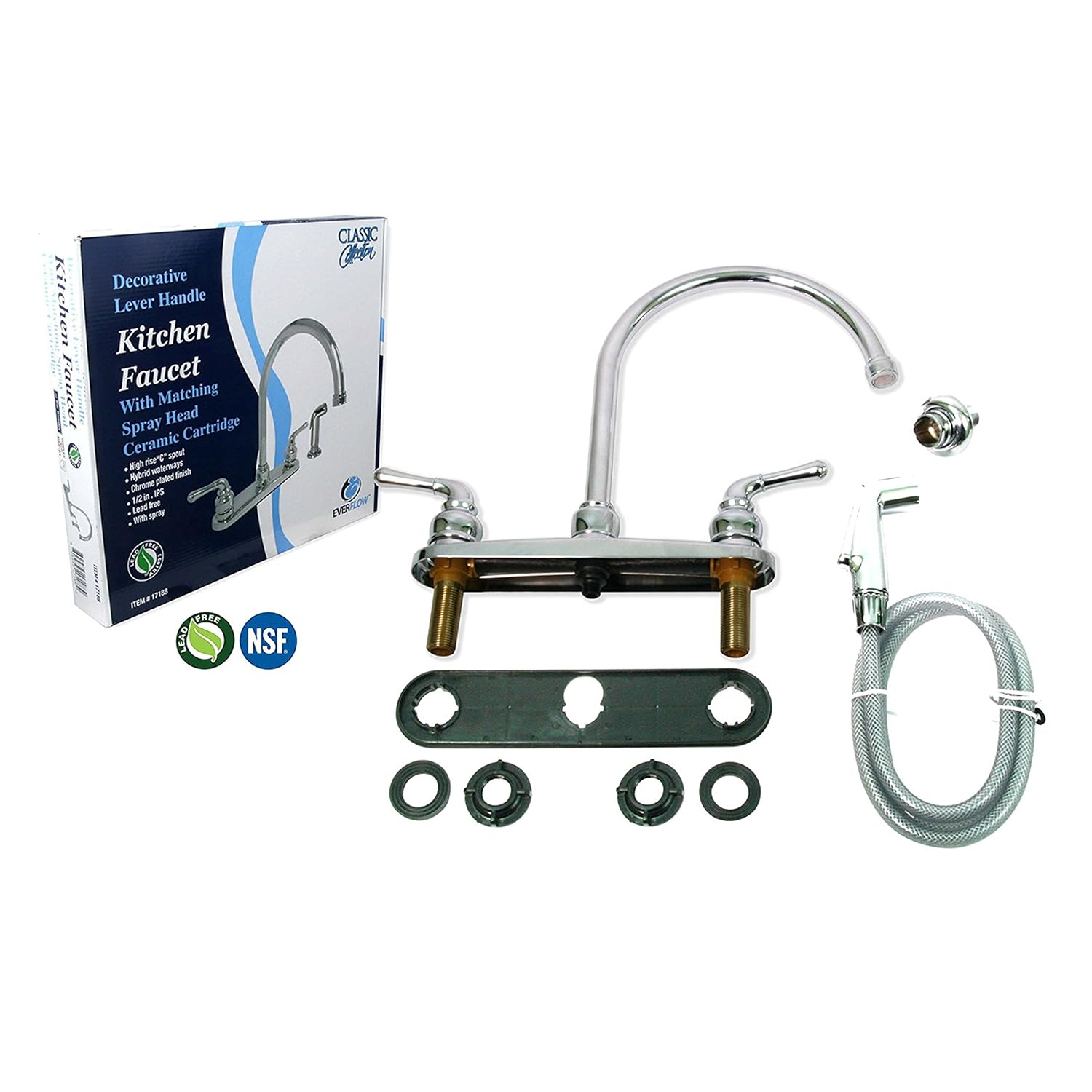 Two Handle High Swivel Spout Kitchen Faucet w/ Side Sprayer Chrome Lead