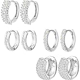 ALEXCRAFT Small Gold Hoop Earrings Set for Women Diamond Pave Gold Earrings Set with Sterling Silver Post