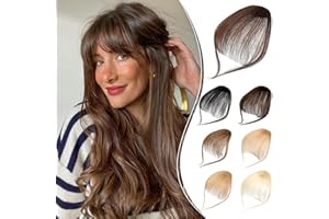 Leterly Bangs Hair Clip in Bangs,100% Real Human Hair Extensions Wispy Bangs Clip on Air Bangs Curved Bangs Fringe with Temples Hairpieces for Women Dark Brown