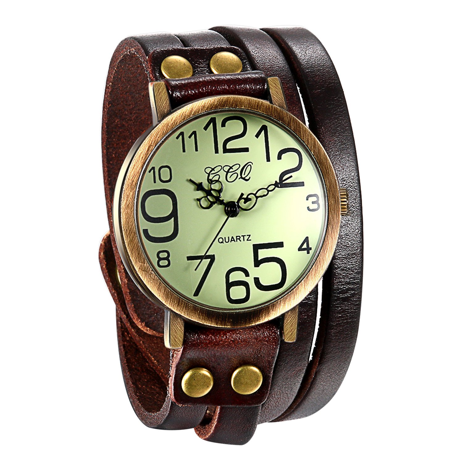 JewelryWe Vintage Leather Bracelet Watch Men Women Wristwatch Ladies Dress Quartz Watches (Brown)