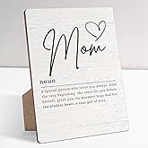 Mom Definition Farmhouse Wood Sign with Stand for Women's and Men's Desk - Inspirational and Positive Office Decor with Rustic Charm and Encouragement for Home or Office Shelf