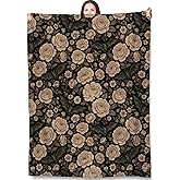 Turamurra Gothic Rose Bat Throw Blanket Gifts for Adults Kids, Dark Floral Halloween Goth Blankets for Living Room Bedroom Decor, Fuzzy Warm Flannel Plush 50"x60"
