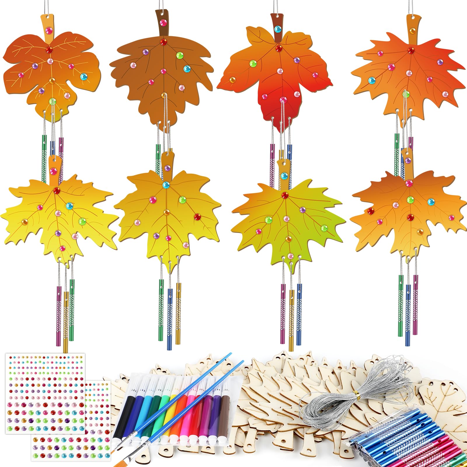 Photo 1 of gisgfim 16 Pack Fall Wind Chime Kits for Kids Make Your Own Maple Leaves Wind Chime Wooden DIY Arts and Crafts for Thanksgiving Autumn Party School Classroom Decorations Supplies Birthday Favor
