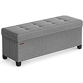 SONGMICS Storage Ottoman Bench, Foldable Foot Rest with Legs, 15 x 43 x 15.7 Inches, End of Bed Bench, Storage Chest, Load up to 660 lb, for Living Room, Bedroom, Entryway, Dove Gray ULSF018G02