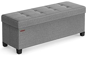SONGMICS Storage Ottoman Bench, Foldable Foot Rest with Legs, 15 x 43 x 15.7 Inches, End of Bed Bench, Storage Chest, Load up to 660 lb, for Living Room, Bedroom, Entryway, Dove Gray ULSF018G02