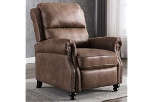 CANMOV Pushback Recliner Chair Faux Leather Armchair Push Back Recliner with Rivet Decoration Single Sofa Accent Chair for Living Room, Chocolate