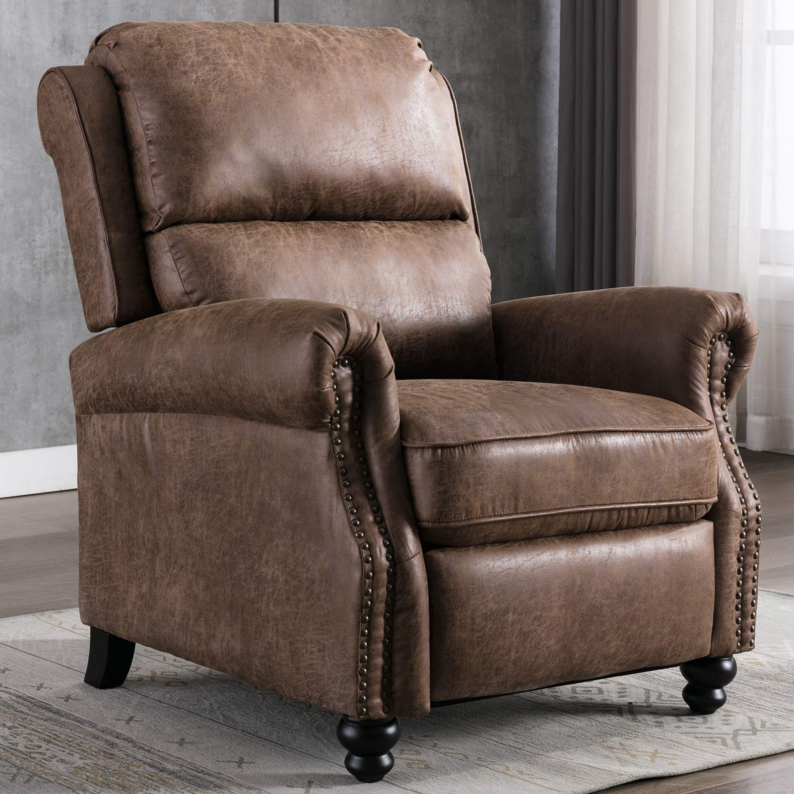 Photo 1 of *Partial set, only top half, look at pic* CANMOV Pushback Recliner Chair Faux Leather Armchair Push Back Recliner with Rivet Decoration Single Sofa Accent Chair for Living Room, Chocolate