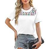 Women Mexican Embroidered Shirt Mexico T-Shirt Traditional Summer Blouse Boho Floral Embroidery Tunic