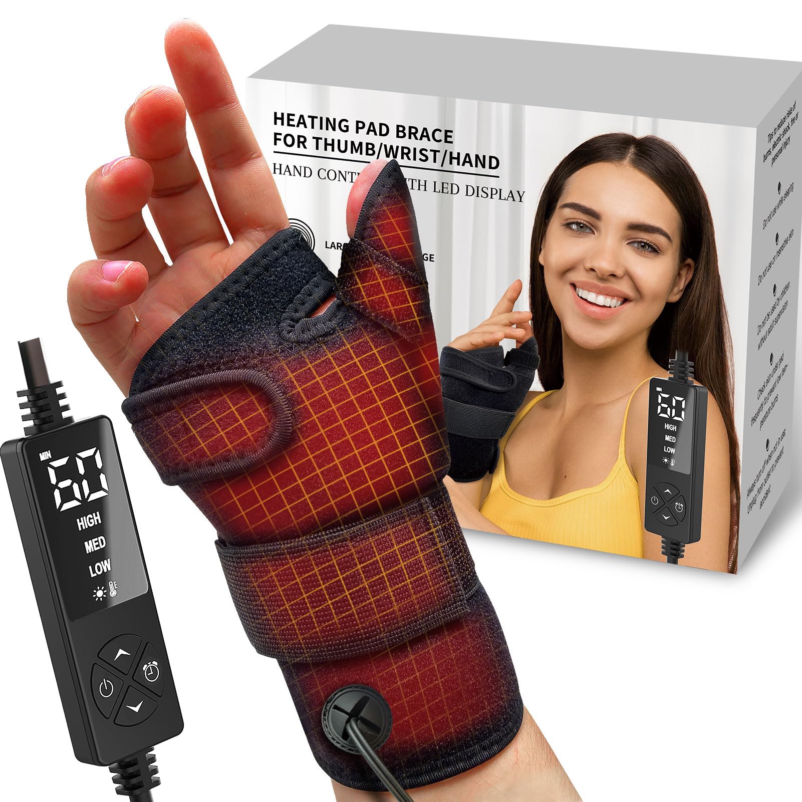 Photo 1 of ELEKHEAL Electric Thumb & Wrist Heating Pad for Hand Arthritis with 3 Heat & 5 Timer Settings, Heated Wrist Wrap for Carpal Tunnel Syndromes, Tendonitis, Hand Pain Relief - Left/Right Hand (S/M)