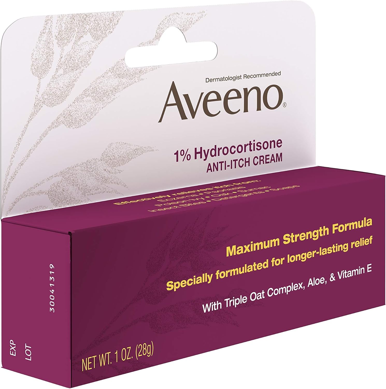Aveeno Maximum Strength 1% Hydrocortisone Anti-Itch Cream with Pure Oat Essence, Triple Oat complex, Aloe & Vitamin E, For Itch, Rash & Redness Relief, 1 oz (Pack of 2) : Beauty