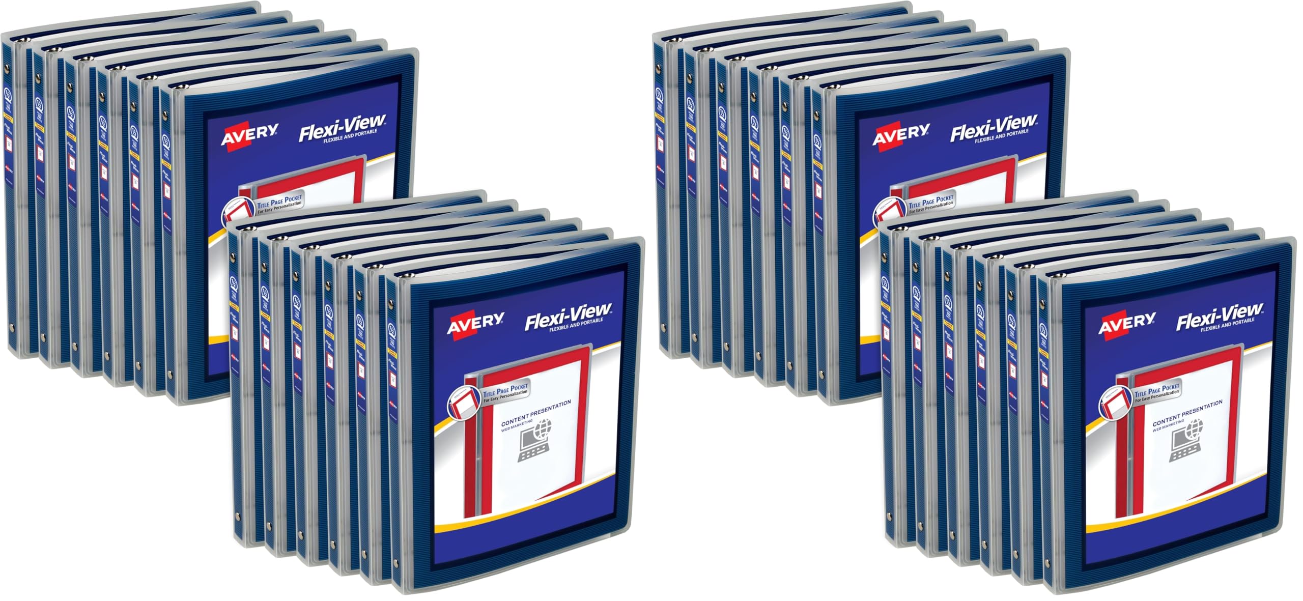 Avery Flexi-View 3 Ring Binder, 1/2 Inch Round Rings, 12 Navy Blue Binders (15766) (Pack of 2) Image