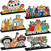 Wonderjune 6 Pcs Dia De Los Muertos Altar Table Decorations Day of The Dead Wooden Table Centerpiece Sugar Skull Decor Mexican Tabletop Detachable Sign for Halloween Party Supplies