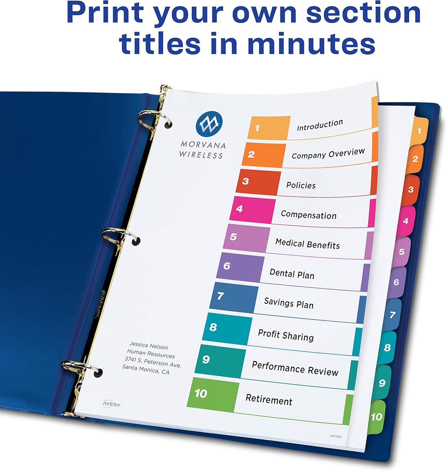 Avery 10-Tab Dividers for 3 Ring Binders, Customizable Table of Contents, Multicolor Tabs, 6 Sets (11188) : Binder Index Dividers : Office Products