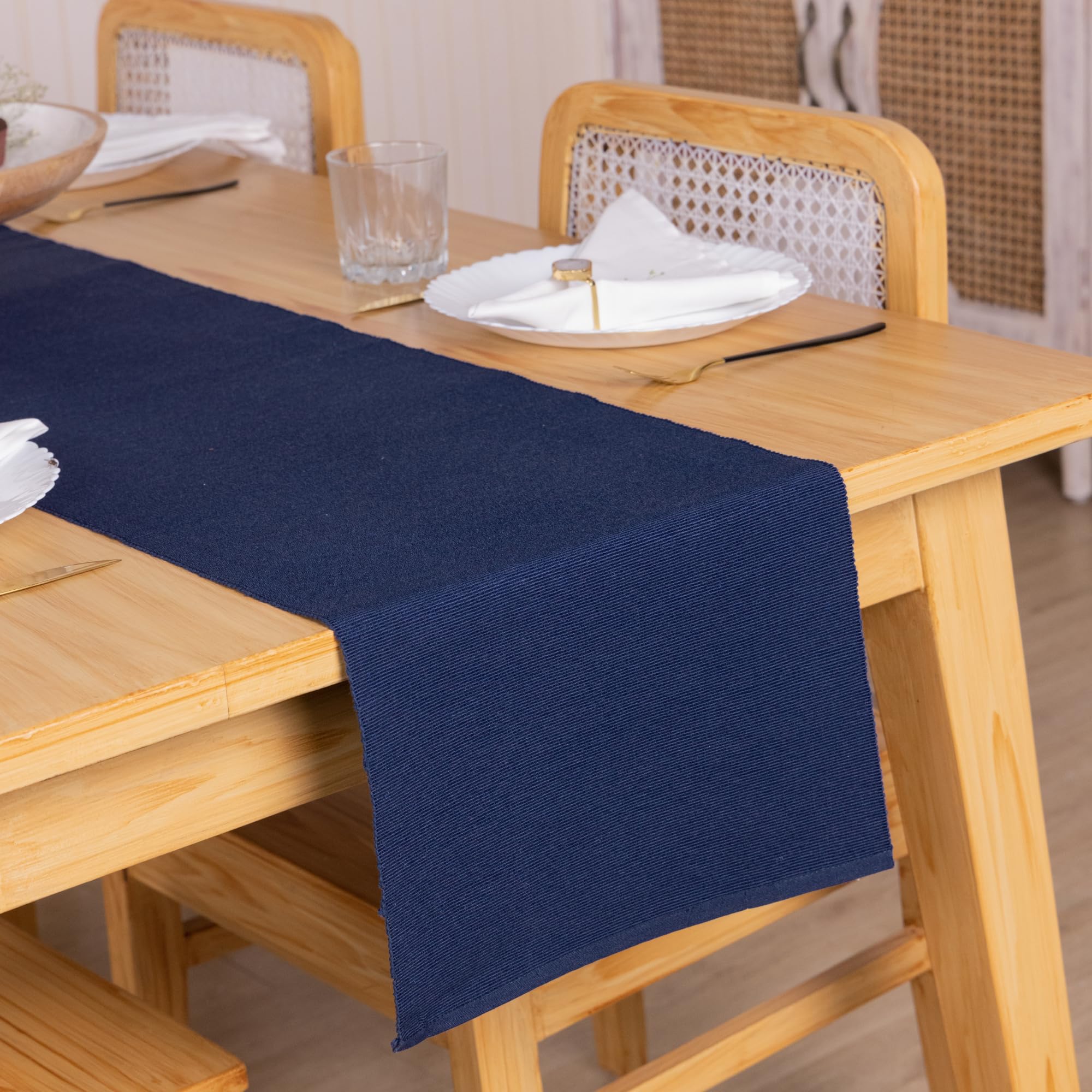 RAJRANG Table Runner 33x183 cm, Lightweight Ribbed Polycotton for Dining Tables, Holiday Home, Wedding Party, Birthday, Table Decor, Table Cover Runner - Blue Depths