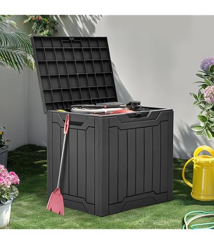 DWVO 31-Gallon Outdoor Storage Deck Box – Resin, Waterproof, Lockable, Wood-Look Design For Patio & Garden