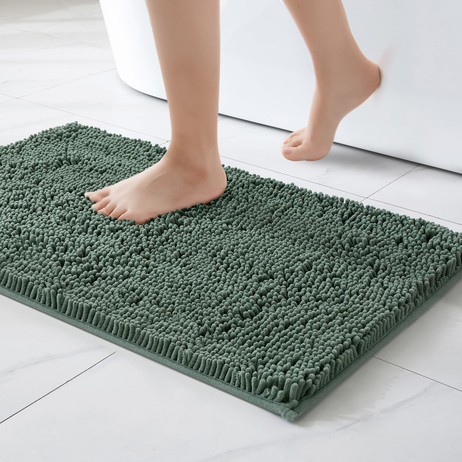 MIULEE Bathroom Mat Bath Mat Non Slip Anti Mould Chenille Shower Mat Microfiber Super Soft and Comfortable Bath Mats for Bathroom 40x60cm Matcha Green