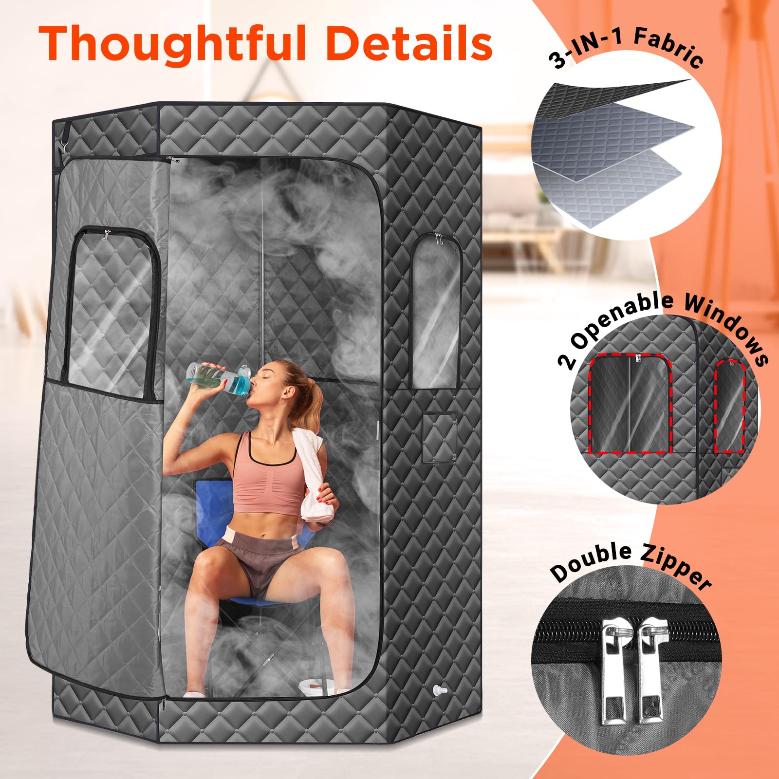IvyBess Upgraded Steam Sauna Box for Detoxification, Relaxation, Portable Steam Sauna for Home with 1200W 3L Steamer, 15 Levels, 3.8’ x 2.9’ x 5.6’, Grey