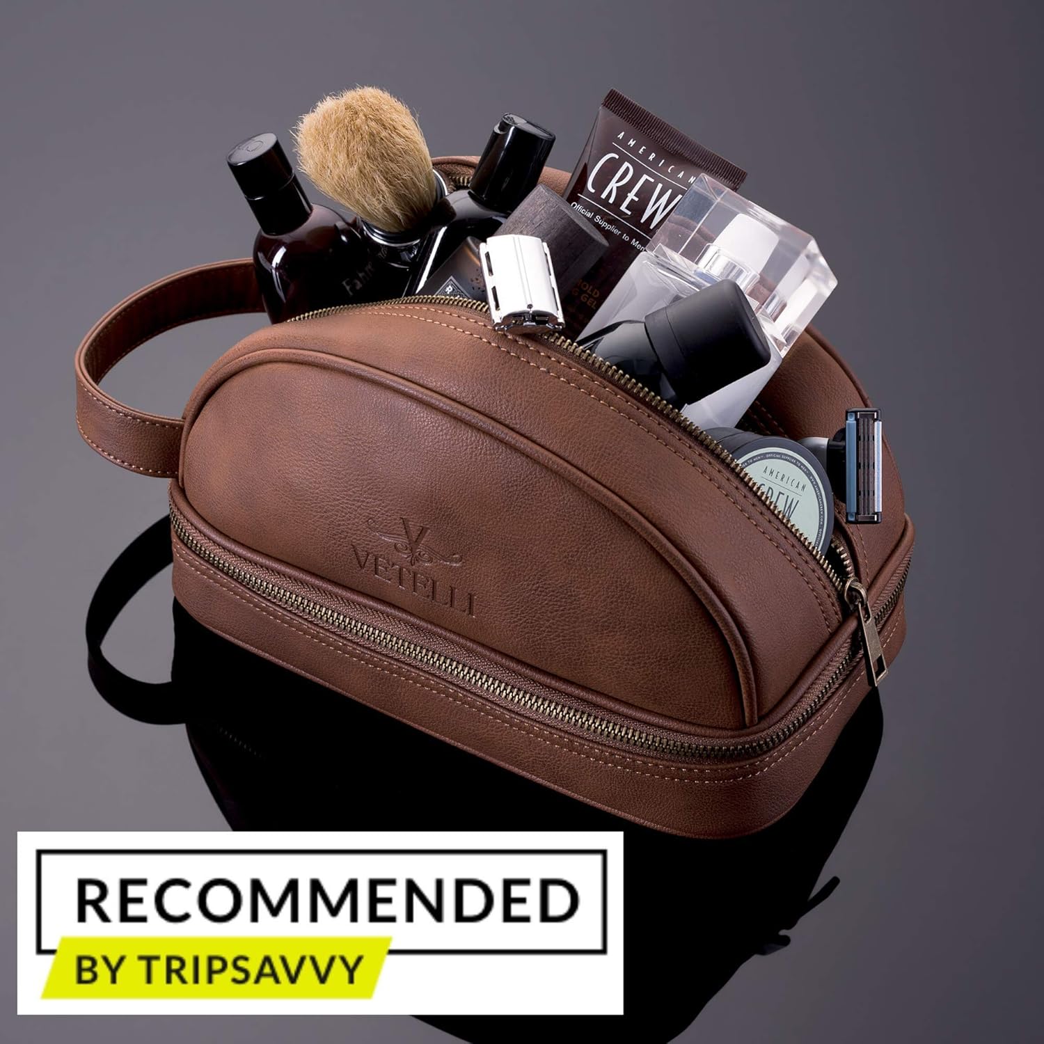 Vetelli Leather Toiletry Bag For Men. Our Dopp Kit Comes With 2 Silicone Travel Bottles And Is A Perfect Gift And Travel Accessory: Clothing