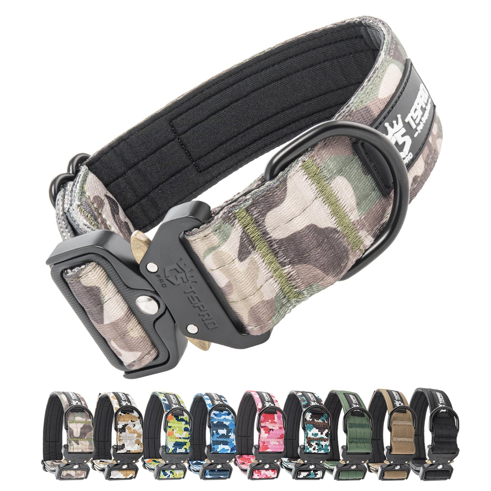 TSPRO Tactical Premium Dog Collar with Patch & Heavy Duty Quick Release Metal Buckle, Adjustable Thick Strong Collar for Medium Large Dogs (Military Green, M) — image 1