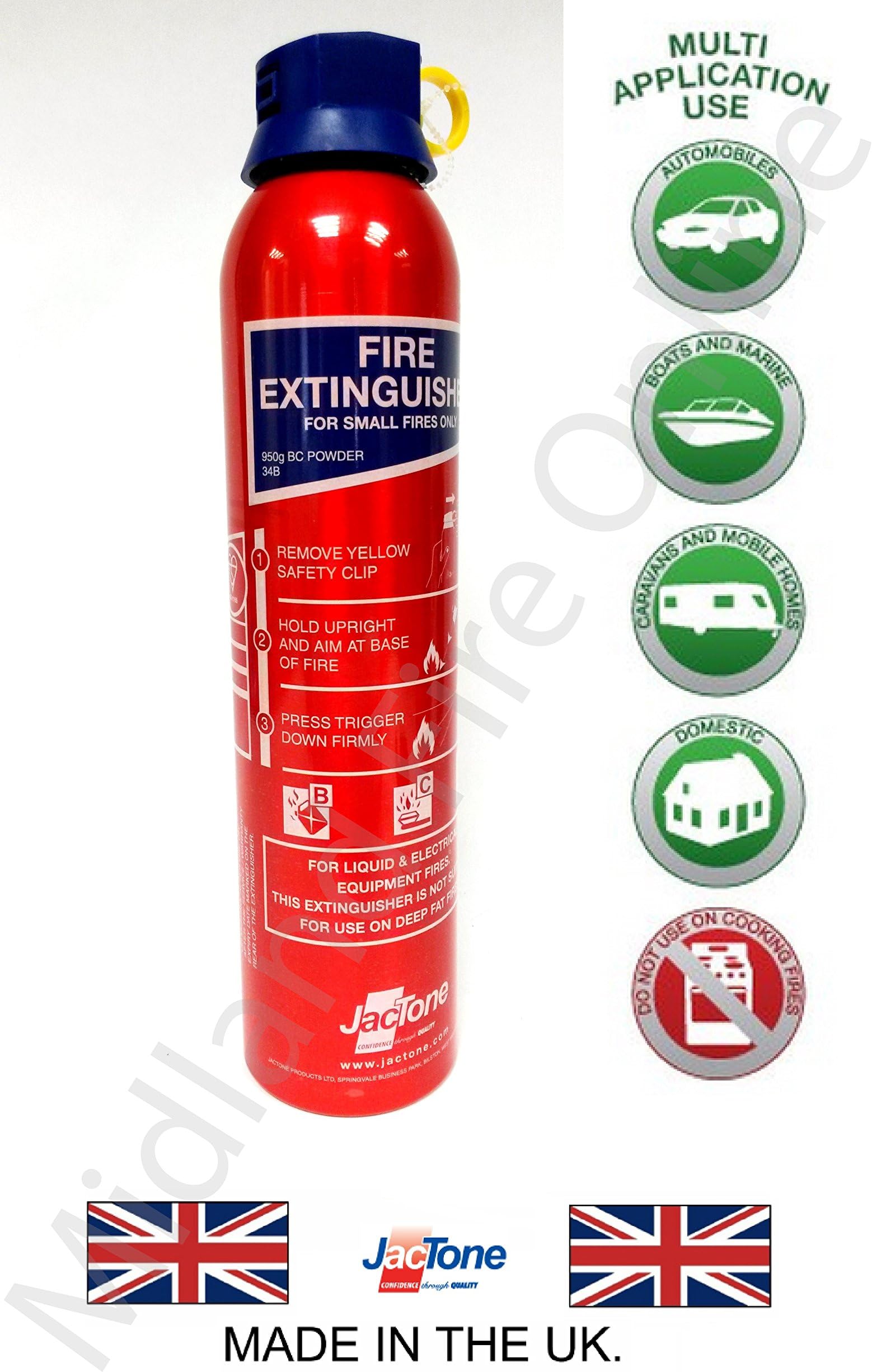 950g BC Powder Fire Extinguisher for Caravan, Home, Office, Car, Taxi by Midland Fire On-Line