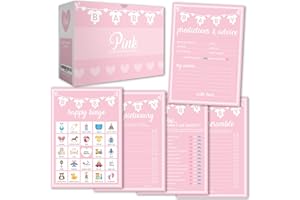 Party Hearty Baby Shower Games for Girl, 250 pcs Pink 5 Games Activities Cards, Funny Baby Shower Games, Baby Shower Ideas