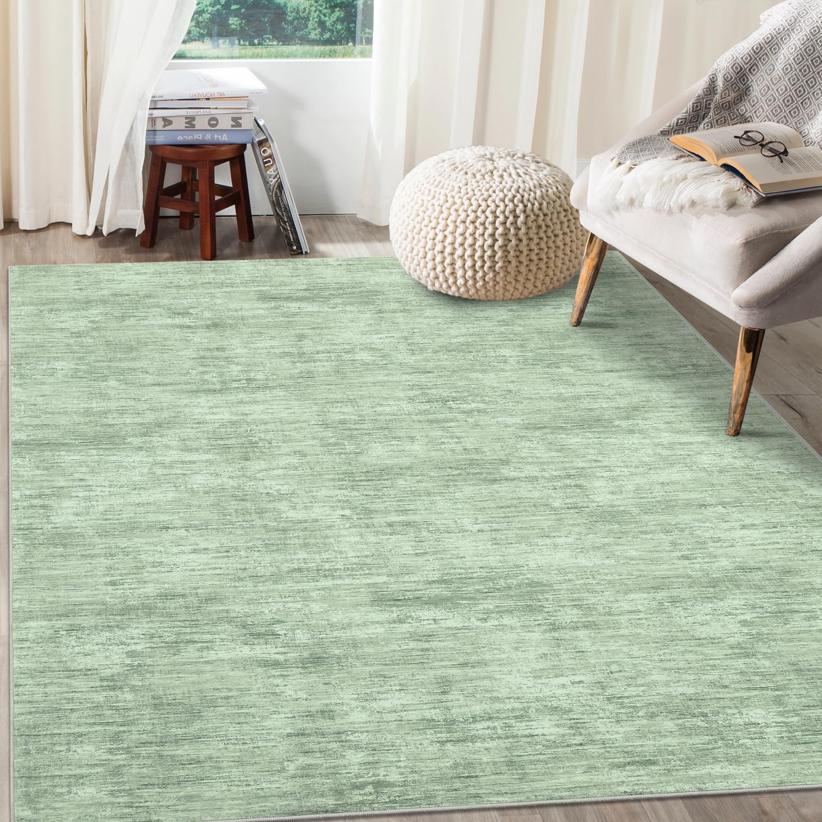 Photo 1 of RUGSREAL 6x9 Large Bedroom Rug Soft Modern Area Rug for Living Room Non-Slip Stain Resistant Abstract Throw Floor Carpet Contemporary Solid Accent Carpet for Dining Room Office, Green